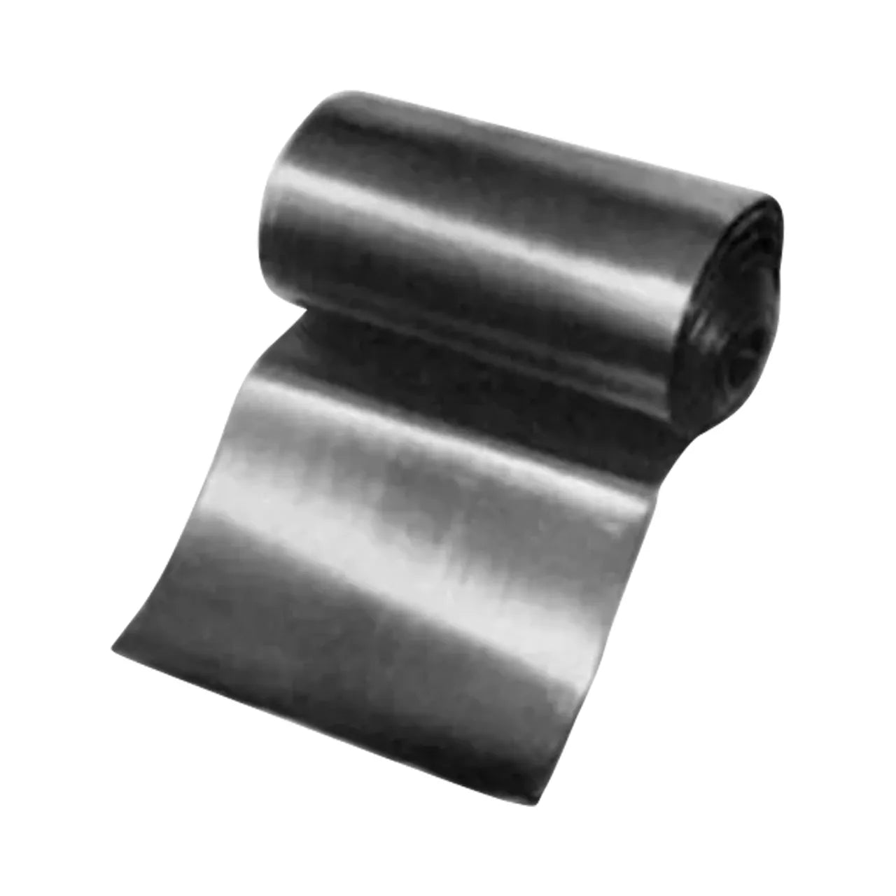 A roll of Go Build 12 in. x 20 ft. Lead Step Flashing is unrolled slightly, revealing its durable, glossy surface—ideal for temporary roof protection—isolated against a white background.
